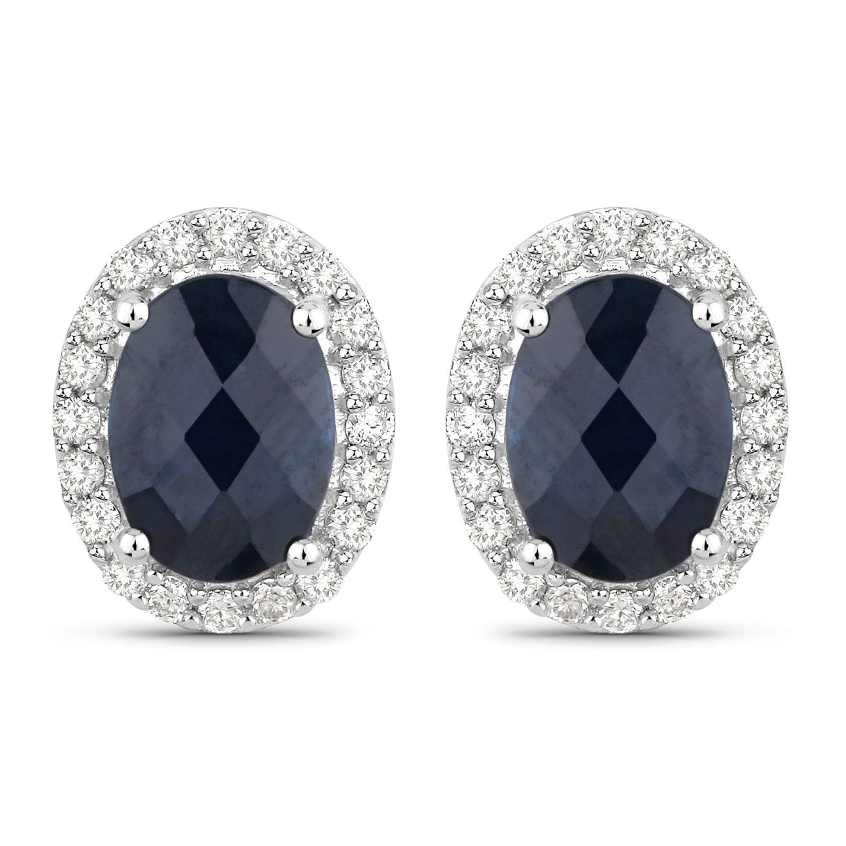 2.16 Carat Genuine Blue Sapphire and White Diamond 14K White Gold Earrings