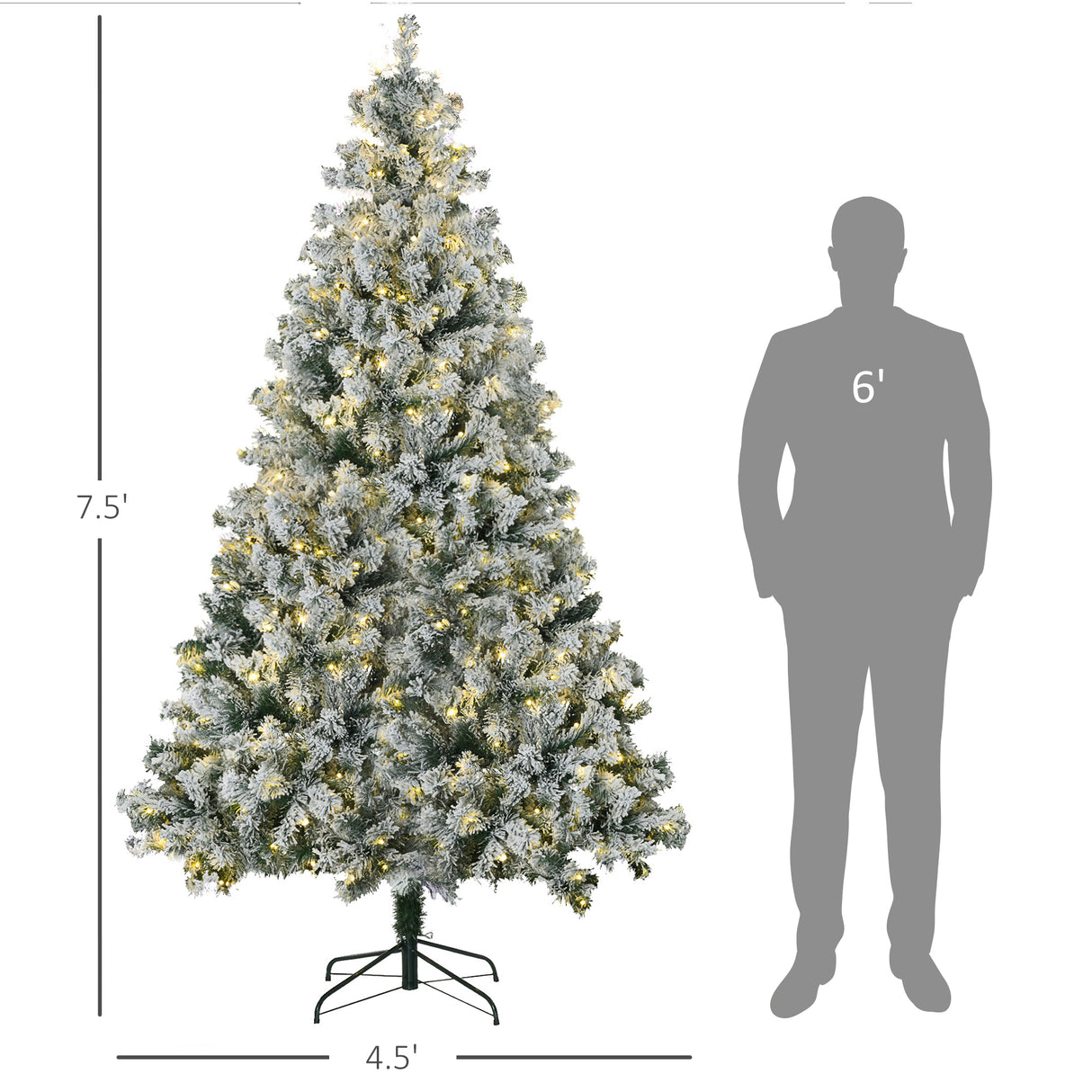HOMCOM 7.5ft Tall Prelit Artificial Christmas Tree