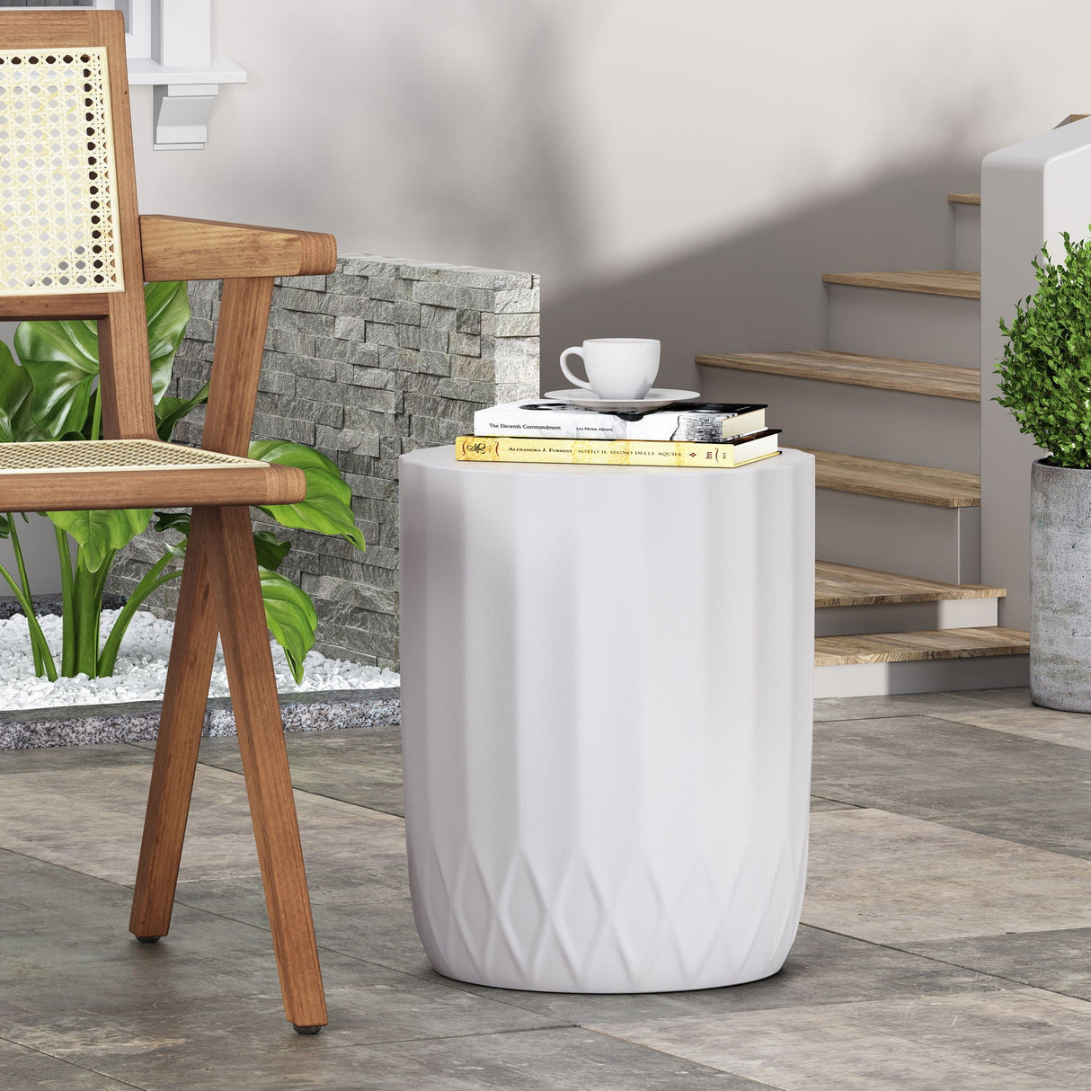 Outdoor End Table With Scallop Edge - Antique White - Best Buy Furniture