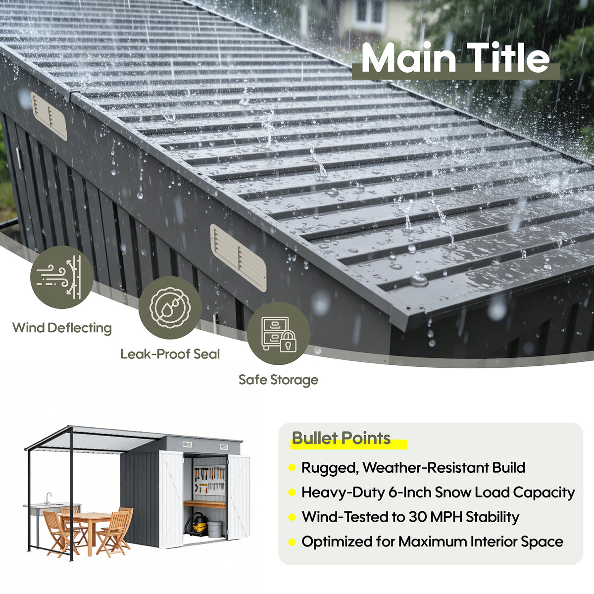 12x4 FT Metal Lean-To Shed with Pergola & Hardtop Gazebo Combo