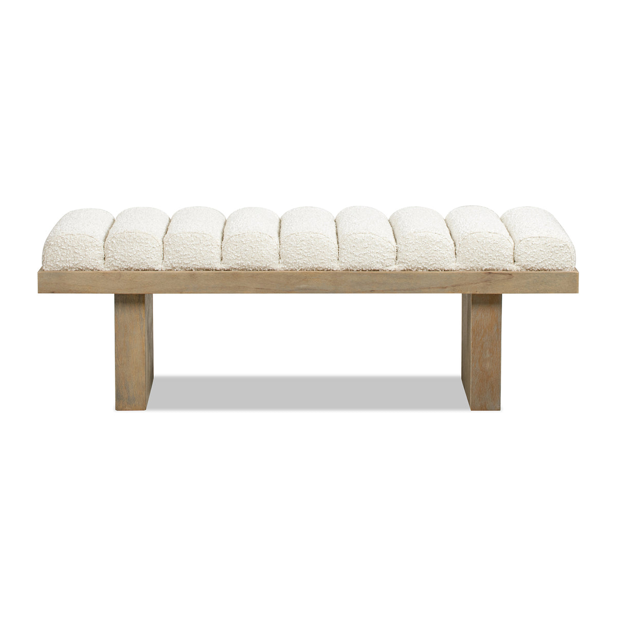 Bella 52-Inch Upholstered Accent Bench, Ivory White Boucle