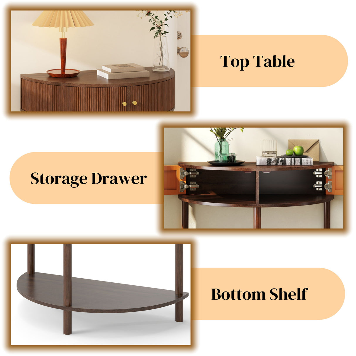 Demi Lune - Console Table With 2 Storage Drawers