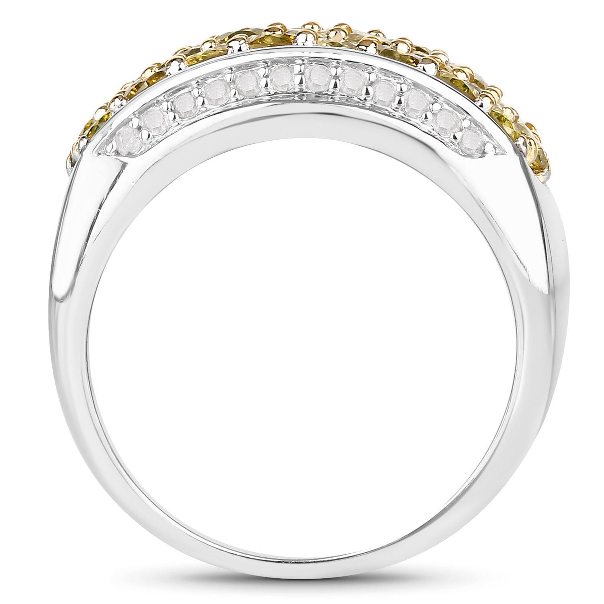 1.91 Carat Genuine Yellow Diamond and White Diamond .925 Sterling Silver Ring