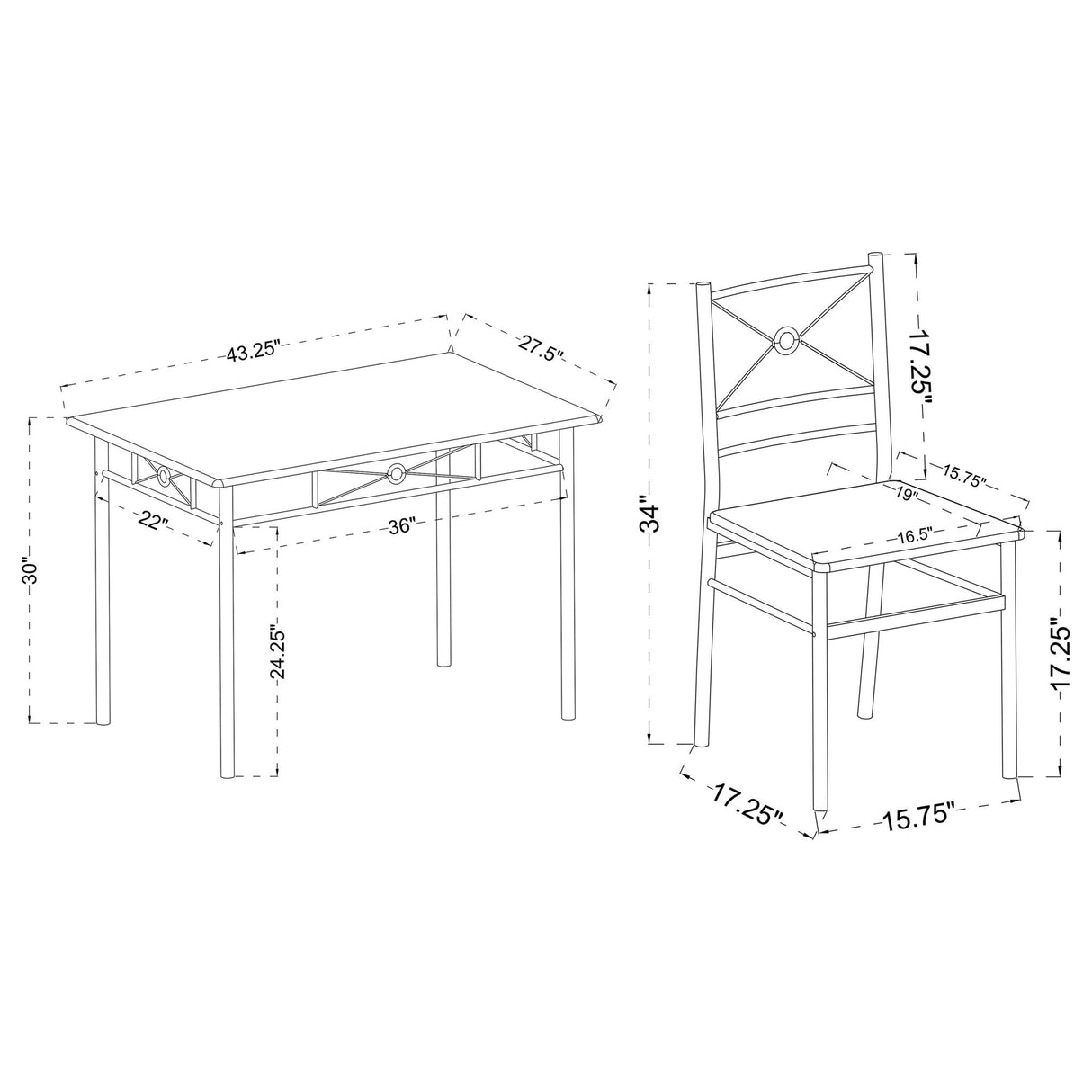 5 Piece Rectangle Dining Set With Tubing Base