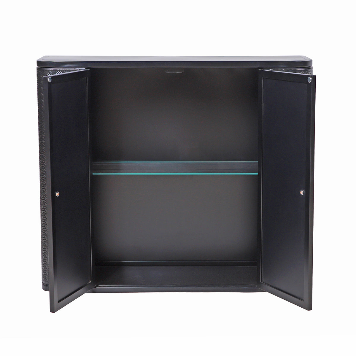 Black Wall-Mounted Bathroom Cabinet with Mirror, 2 Mirrored Doors & Open Shelf
