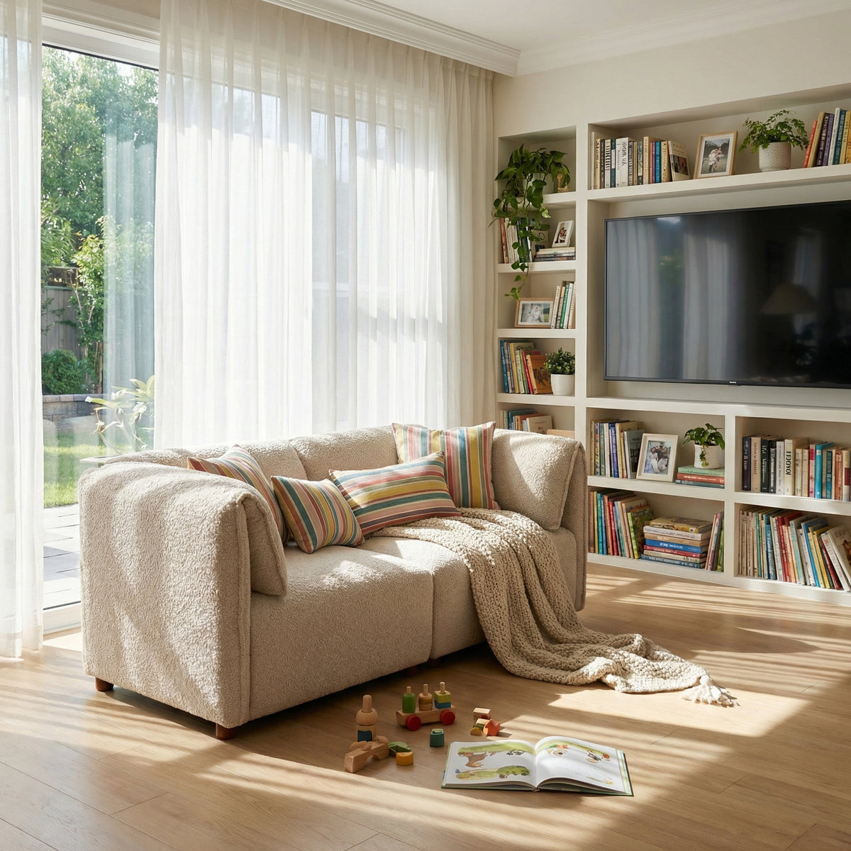 Aura 66 in. 2-Seats Boucle Modular Sectional Sofa