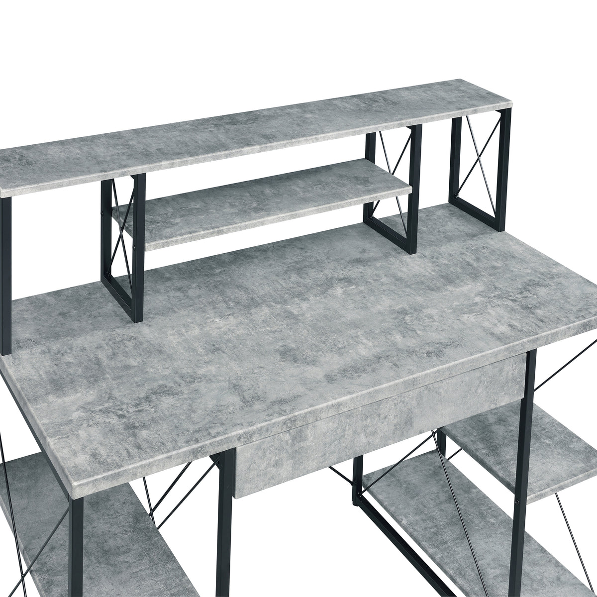 Grey and Black Desk with Drawer - Wood and Metal