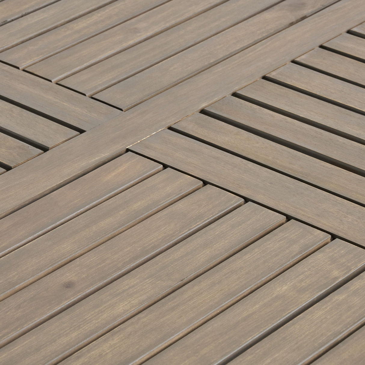 Transitional Acacia Wood Dining Table With Slat Panel Top - Gray