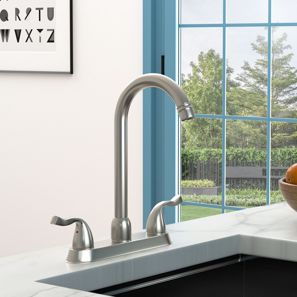 Stainless Steel Kitchen Sink Faucet With 2 Handles, 3 Hole Installation