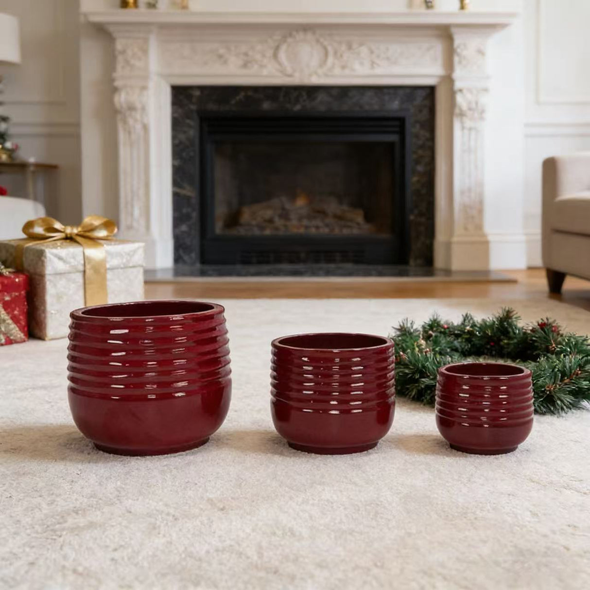 Handmade Glazed Ceramic Planter Set of 3