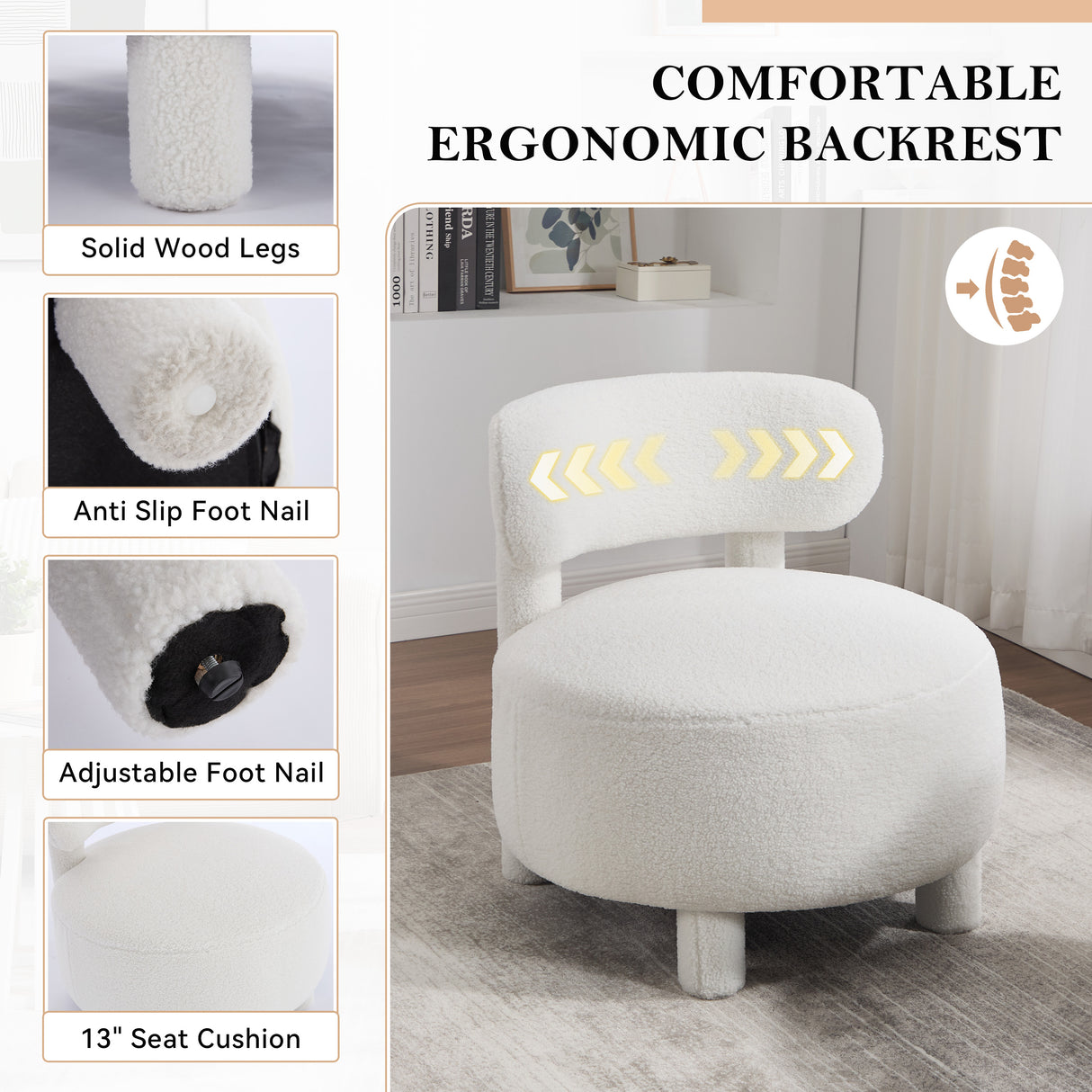 Teddy Fabric Armless Accent Chair