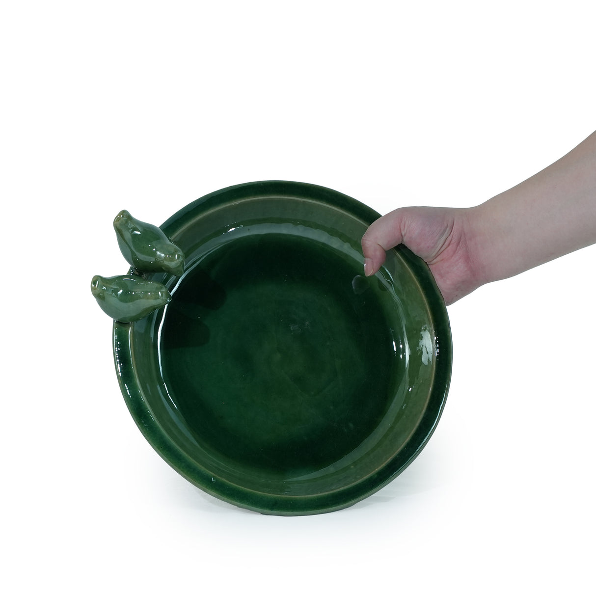 Handmade Ceramic Bird Bath, 11.8 Inch Olive