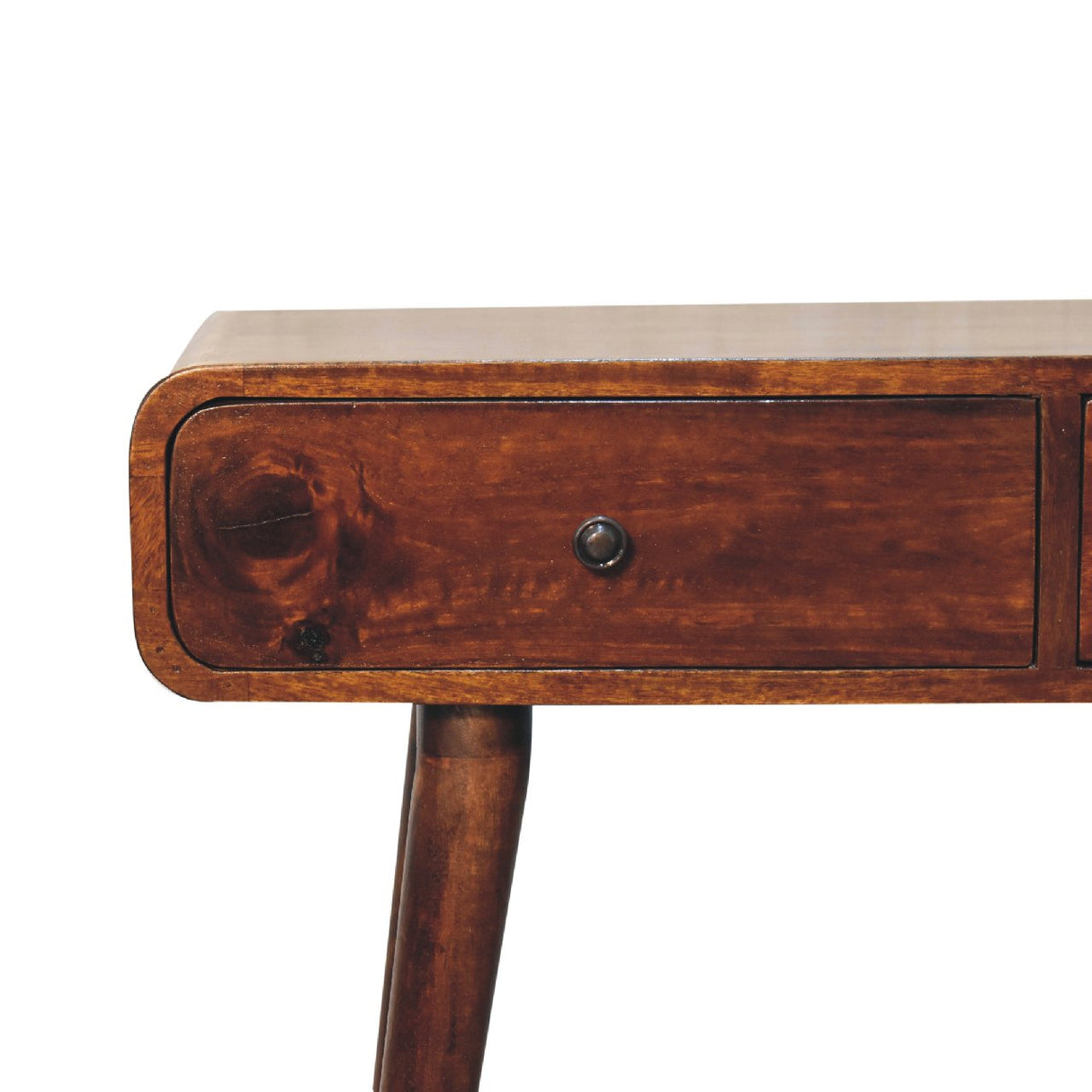 Solid Wood Chestnut Curved Hallway Table, 2-Drawers, Nordic Legs