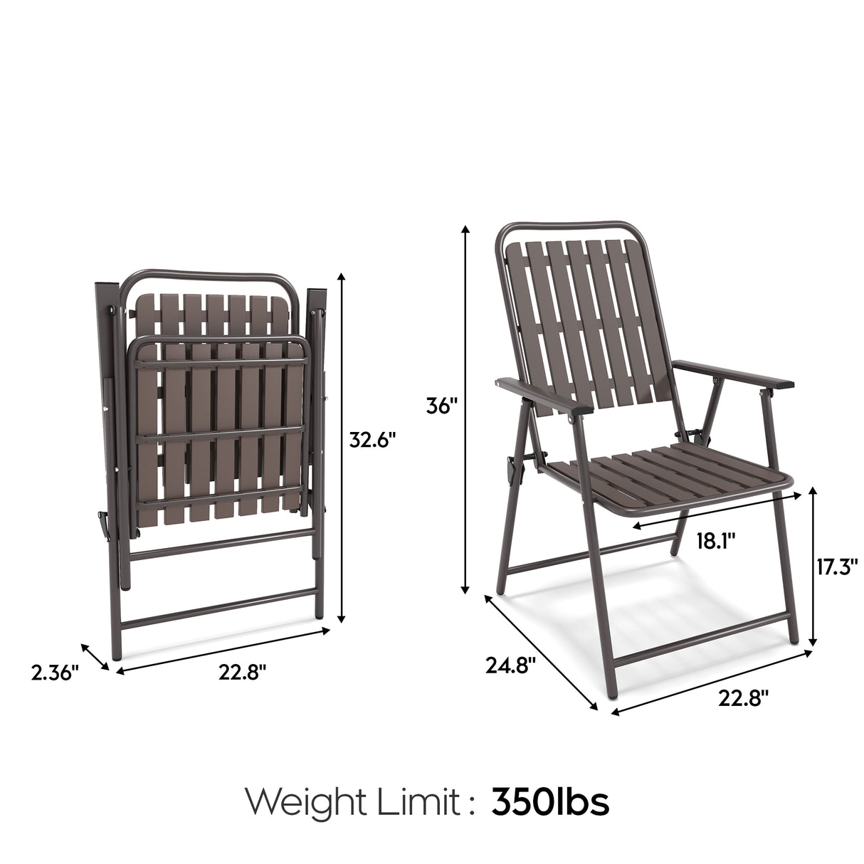 Brown 2-Piece Folding Chair, No Assembly Required