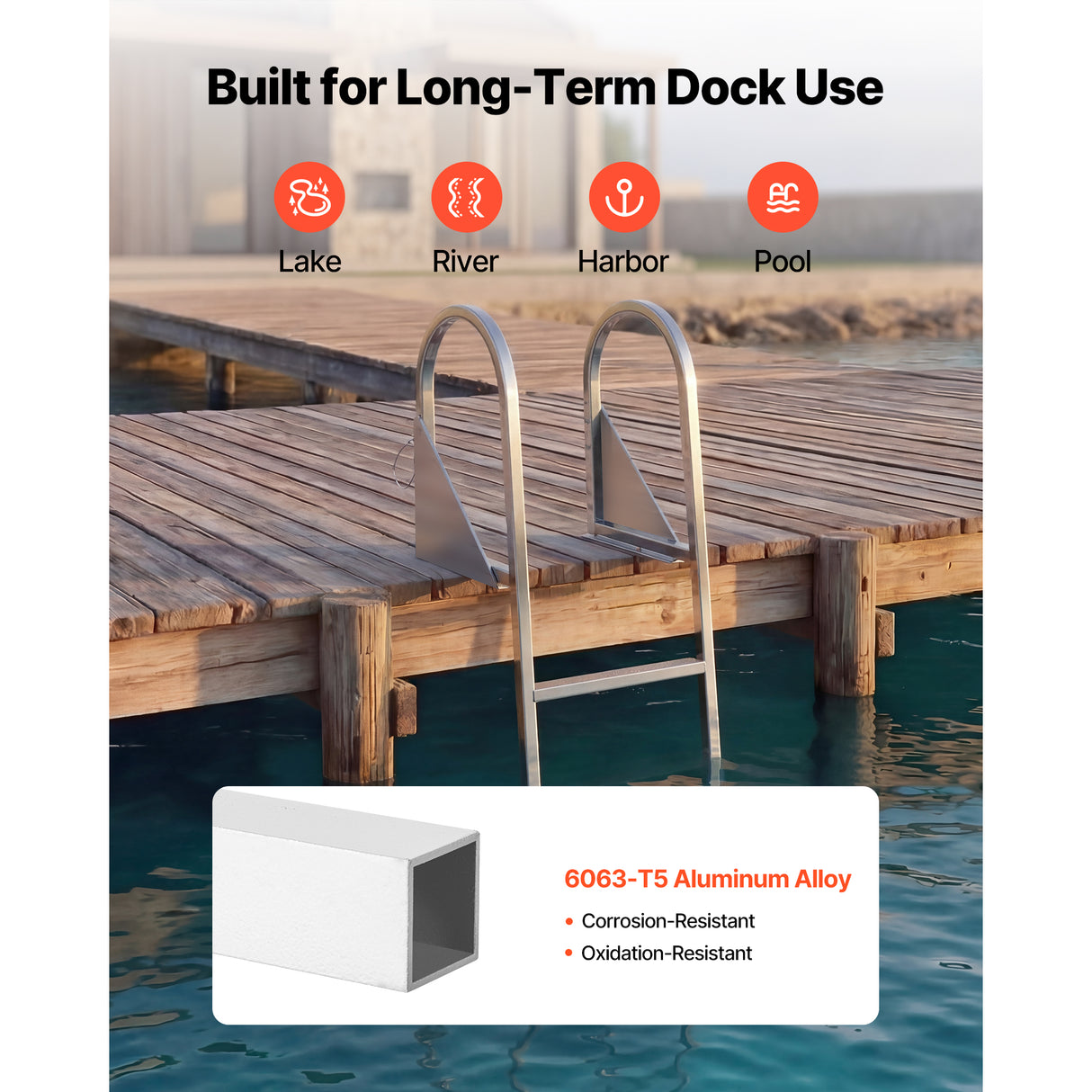 Flip-Up Dock Ladder, 4-Step, Heavy-Duty Aluminum Alloy Pontoon Boat Swim Ladder