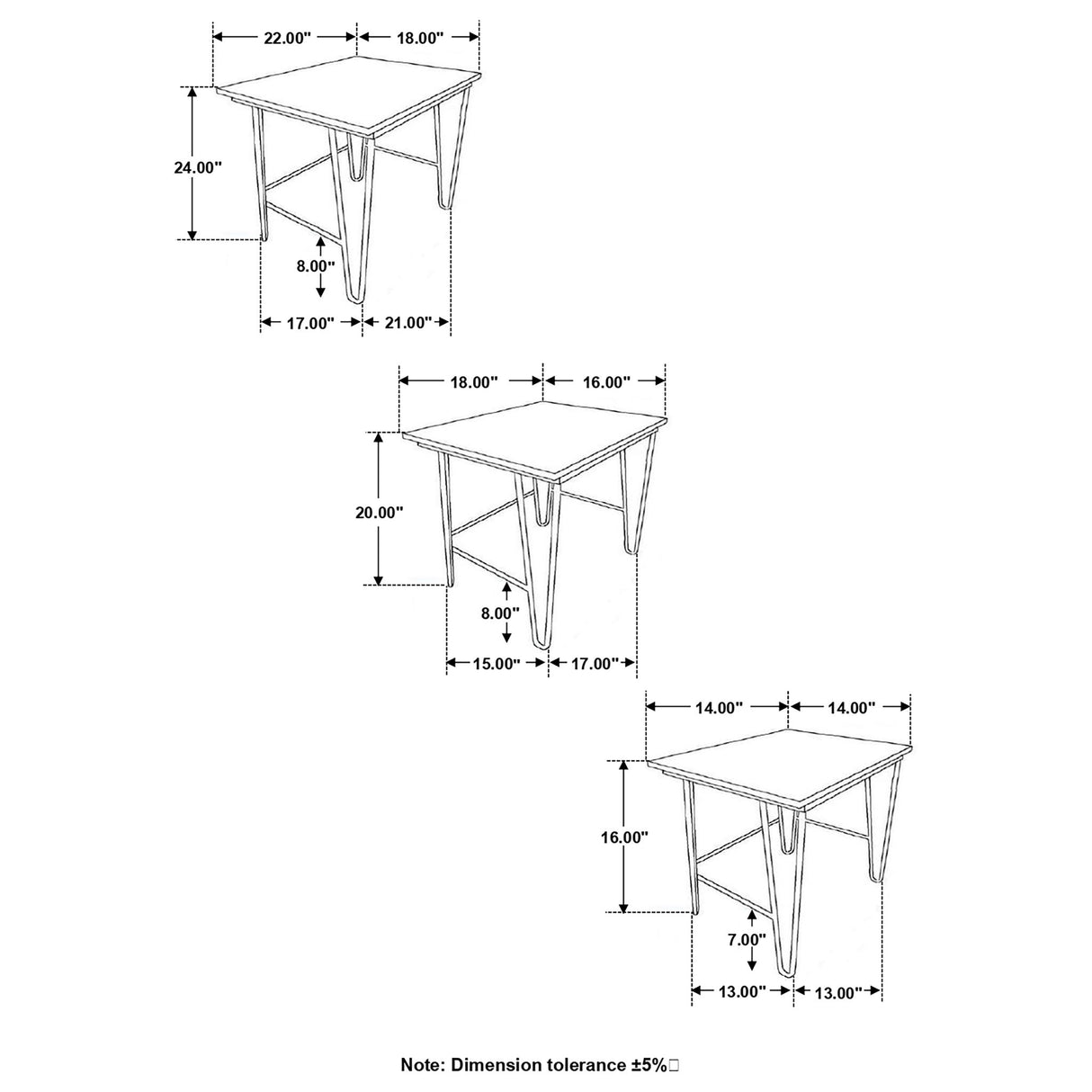 3 Piece Nesting Table With Hairpin Legs - Brown