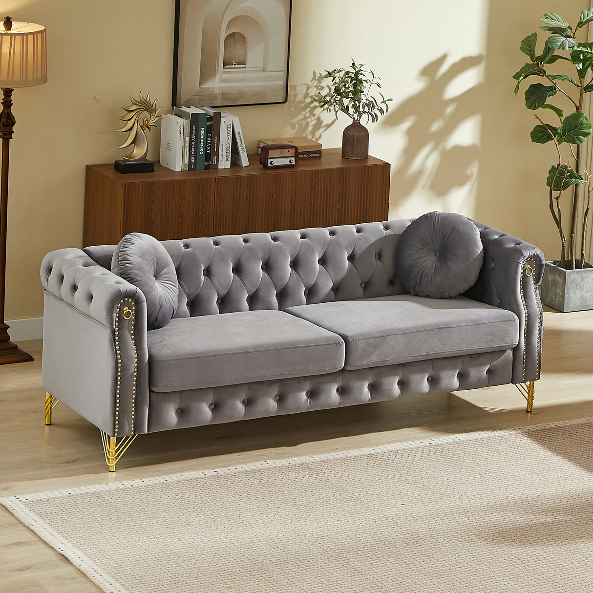 82-Inch Velvet Chesterfield Sofa