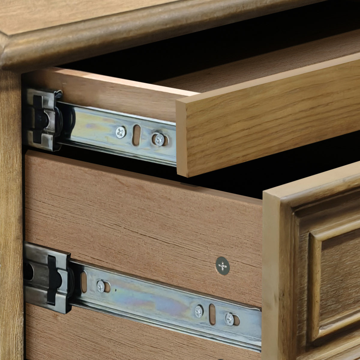 Farmhouse Nightstand with 4 Drawers and Hidden Pull-Out Shelf, Light Brown