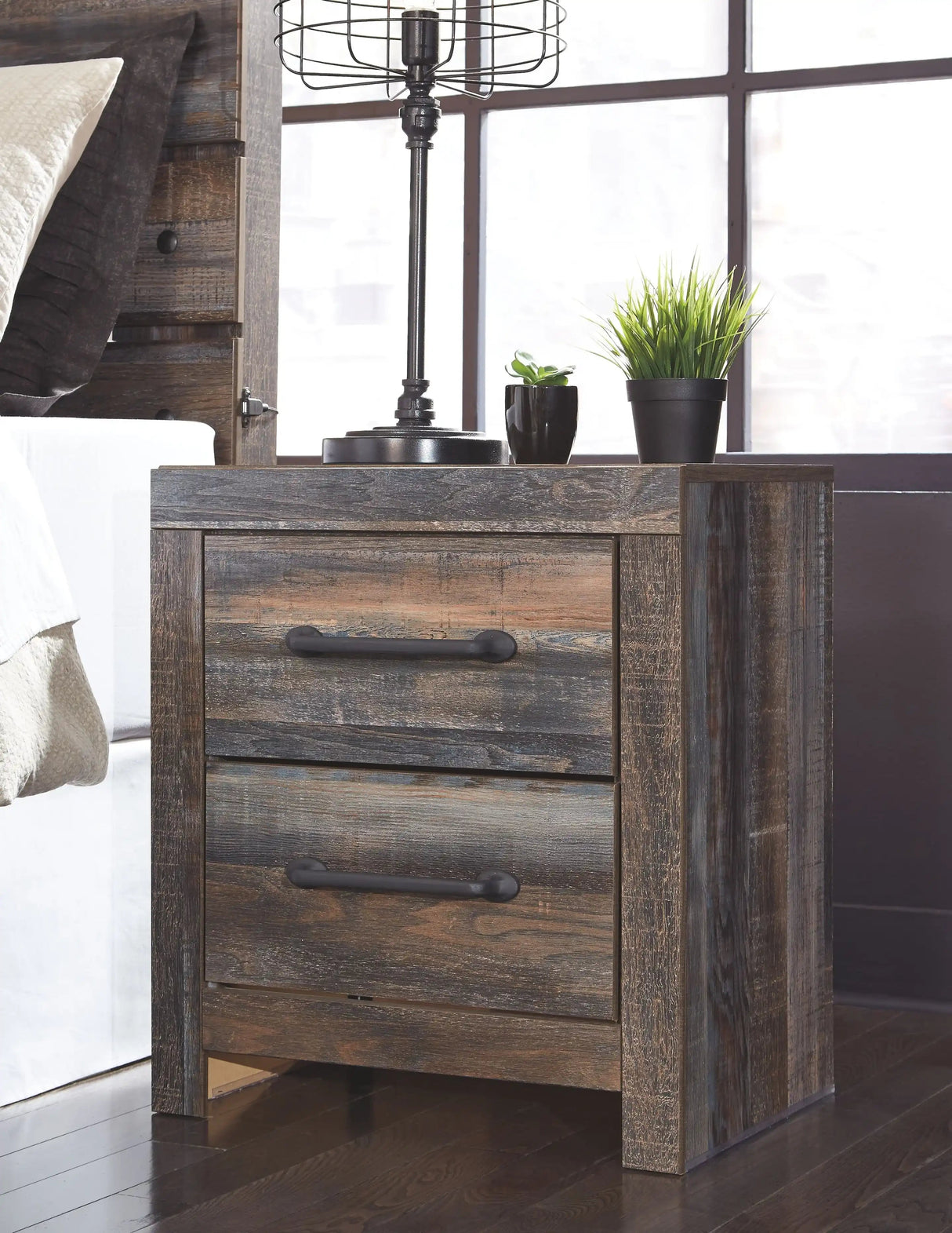 Drystan - Two Drawer Night Stand - Brown / Beige - Best Buy Furniture