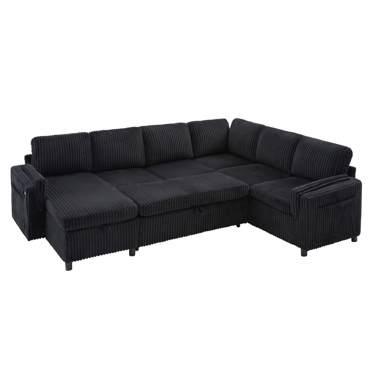 Convertible U-Shaped Sectional Sofa Bed With USB Ports And Storage
