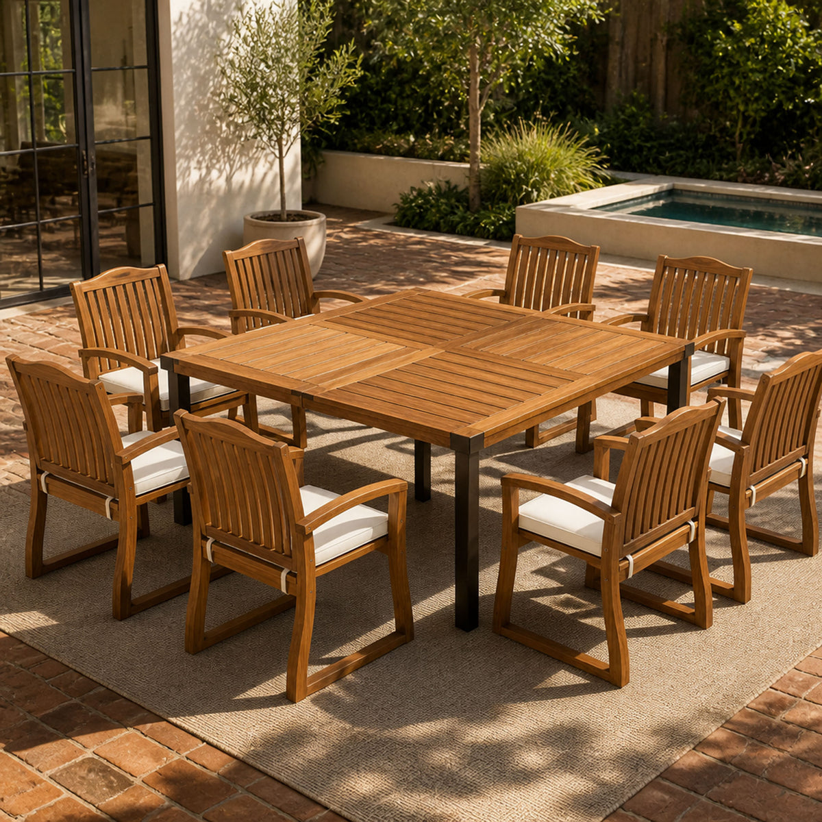 9-Piece Acacia Wood Outdoor Patio Dining Set