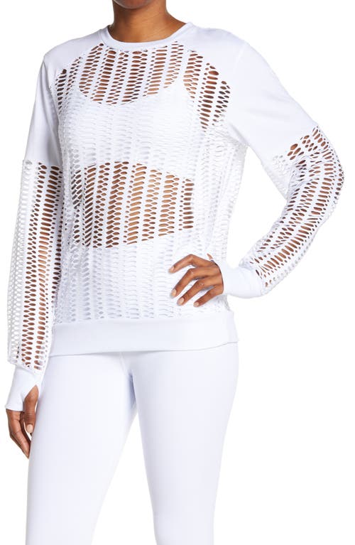 Blanc Noir Women's Linear Mesh Sweatshirt in White, Size Large
