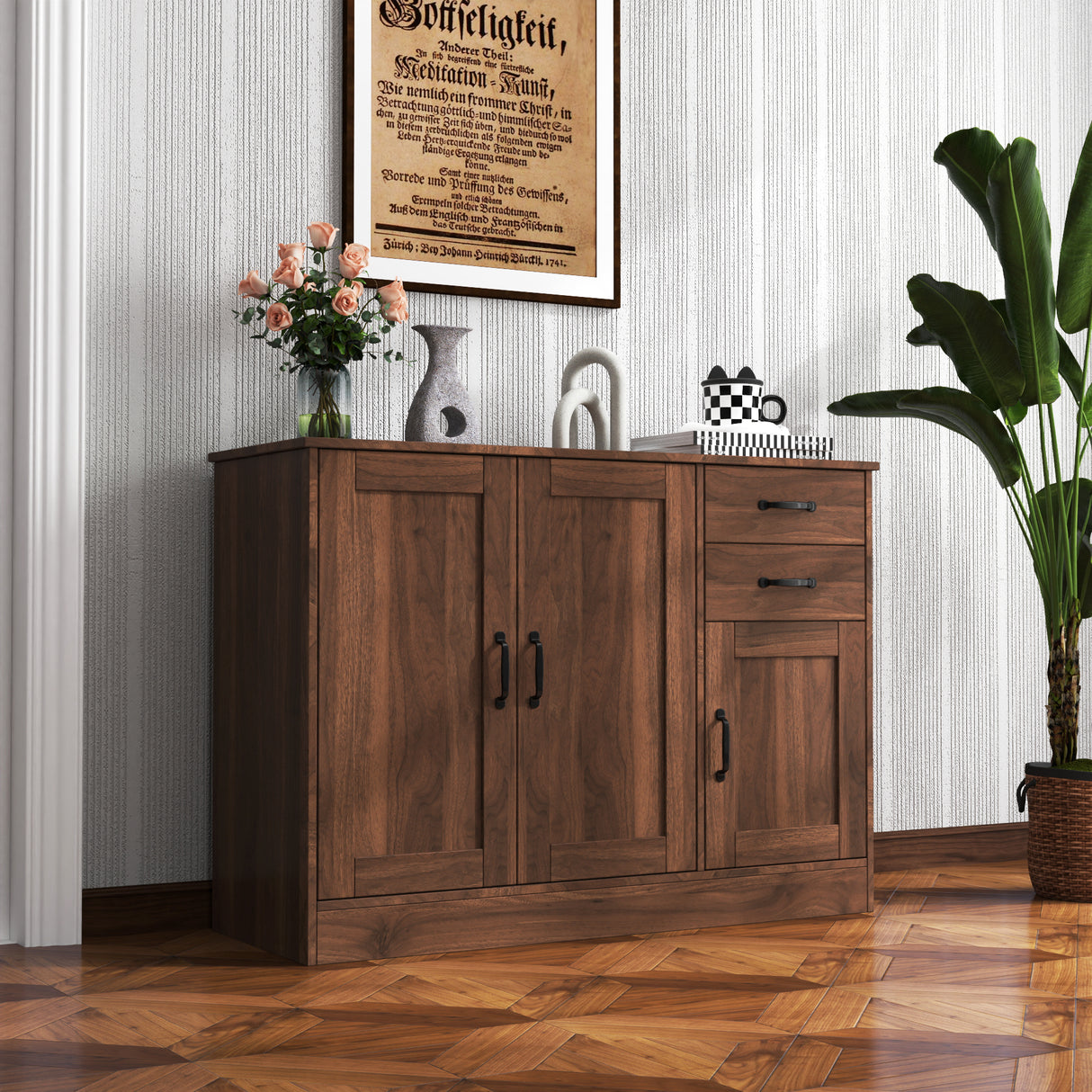 Modern Wood Buffet Sideboard with 2 Doors, 1 Storage & 2 Drawers