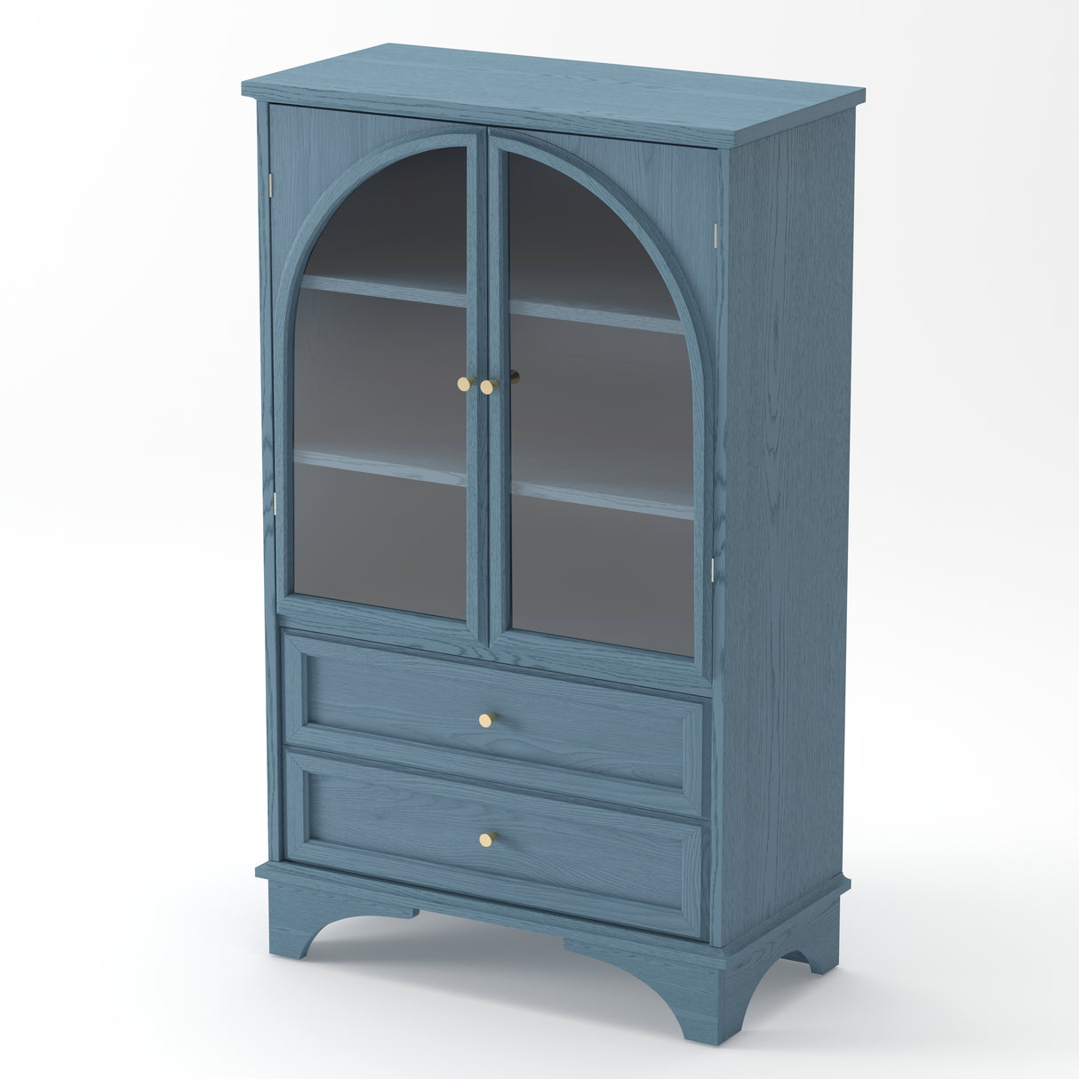 52.17"H Glass Door Display Case Storage Cabinet with 2 Drawers and Adjustable Shelf