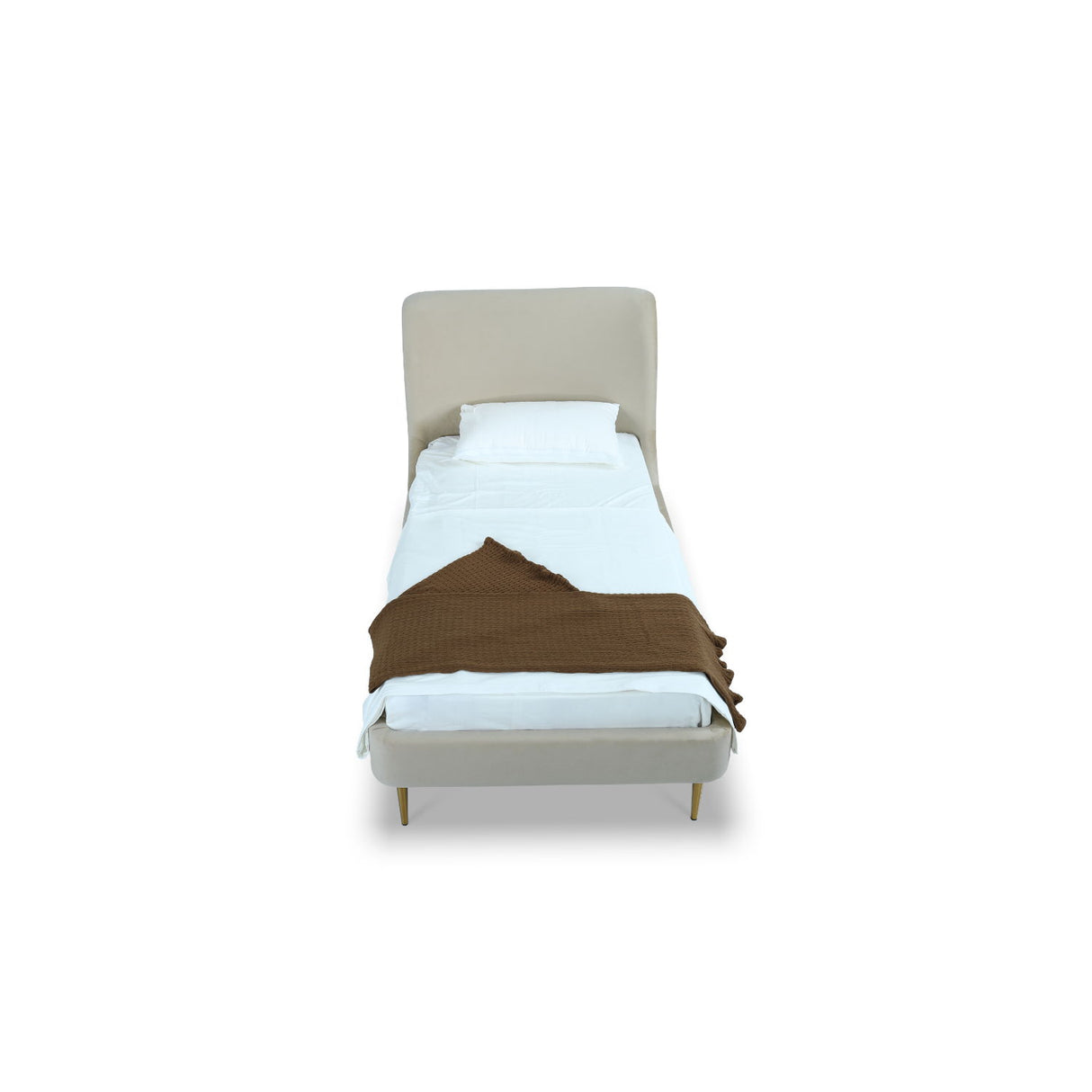 Mid-Century Modern Upholstered Bed With Curved Headboard