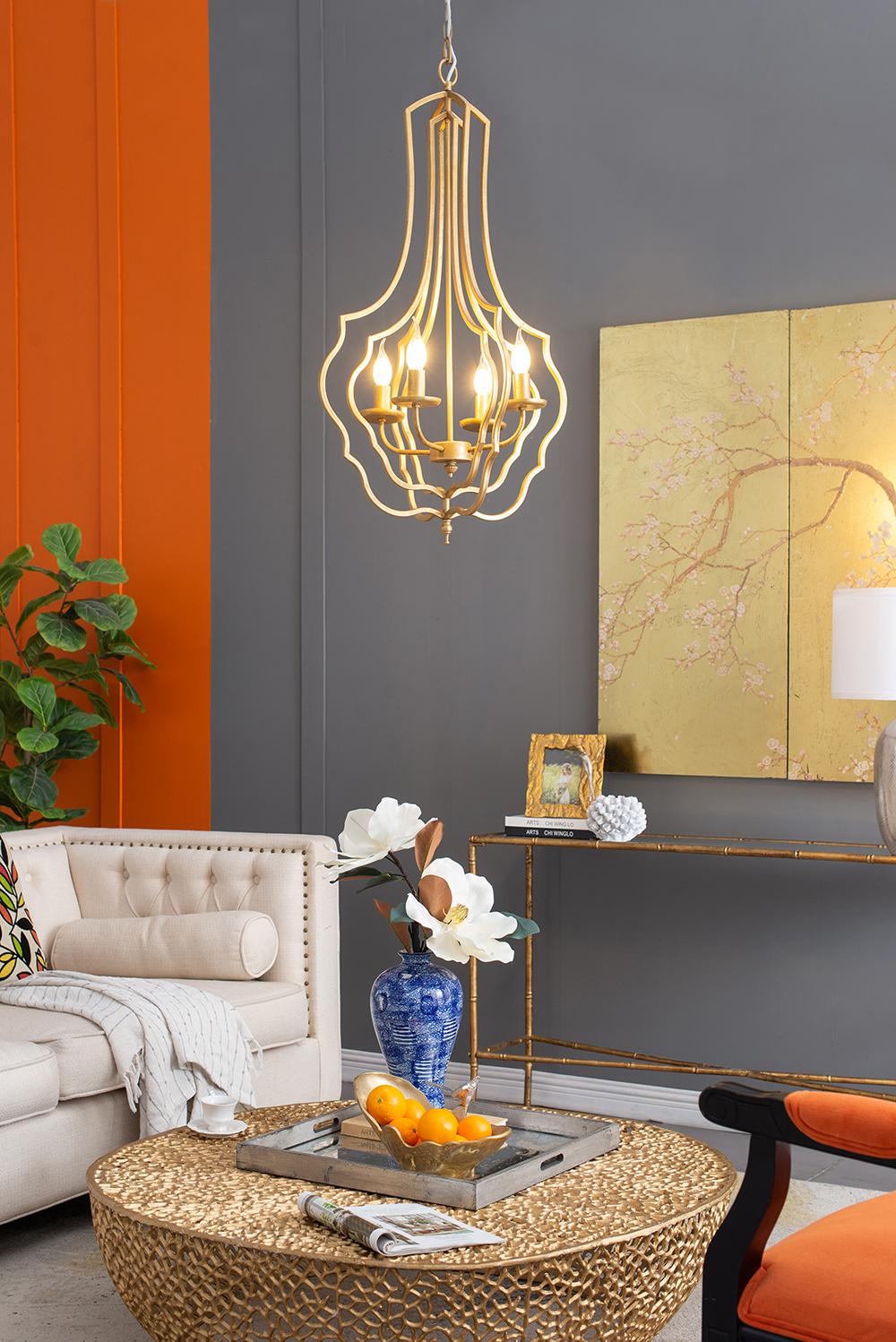 Baroque Style 4-Light Iron Chandelier