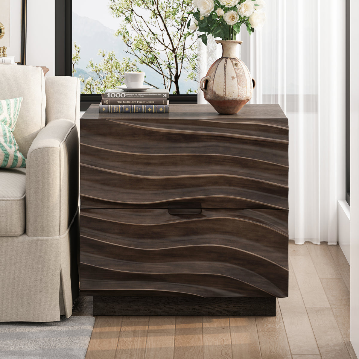 Solid Wood Nightstands with 2 Drawers