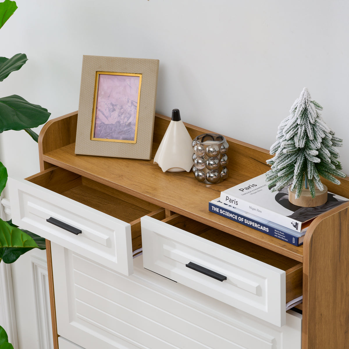 Shoe Cabinet with 3 Hidden Flip Drawers & 2 Storage Drawers