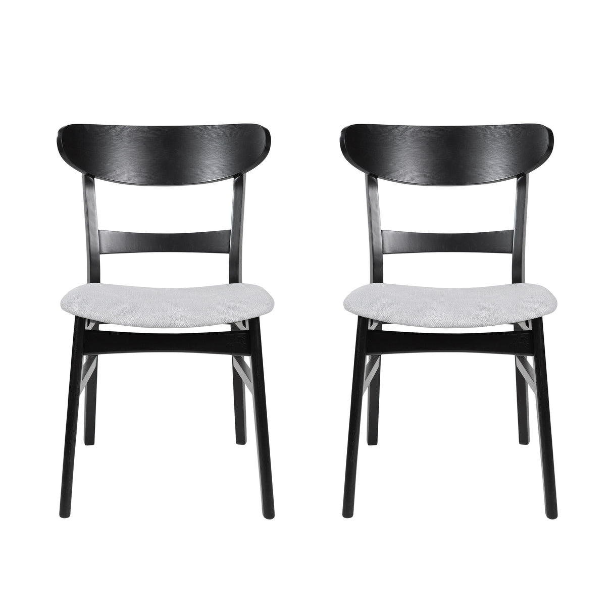 Set of 2 Mid-Century Dining Chairs - Upholstered Seat, Rubberwood Legs