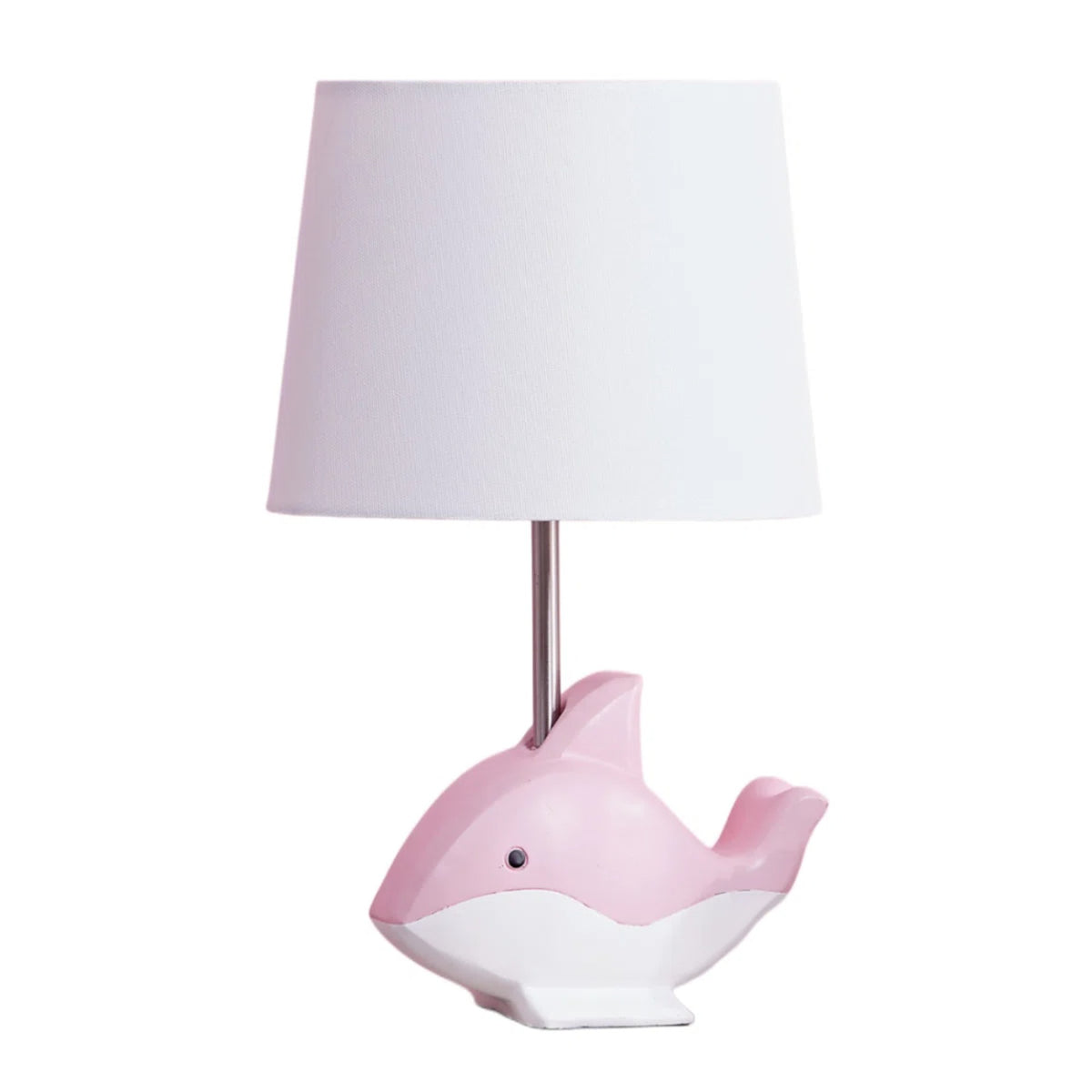 15-Inch Dolphin Table Lamp, Pink Resin Base with White Linen Shade