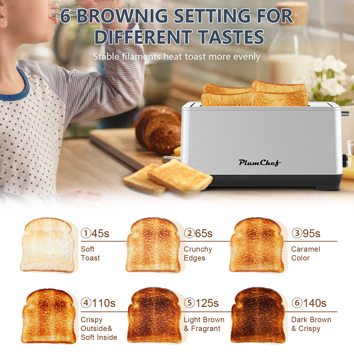 4-Slice Extra Wide Long Slot Stainless Steel Toaster