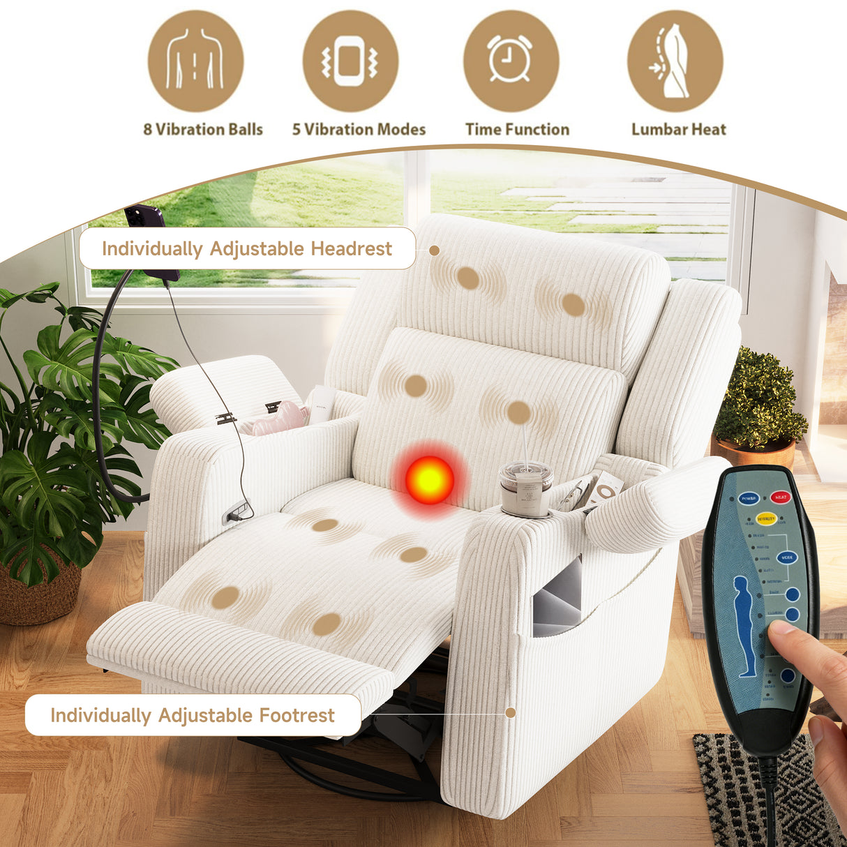 Electric Power Recliner Chair with Heat and Massage