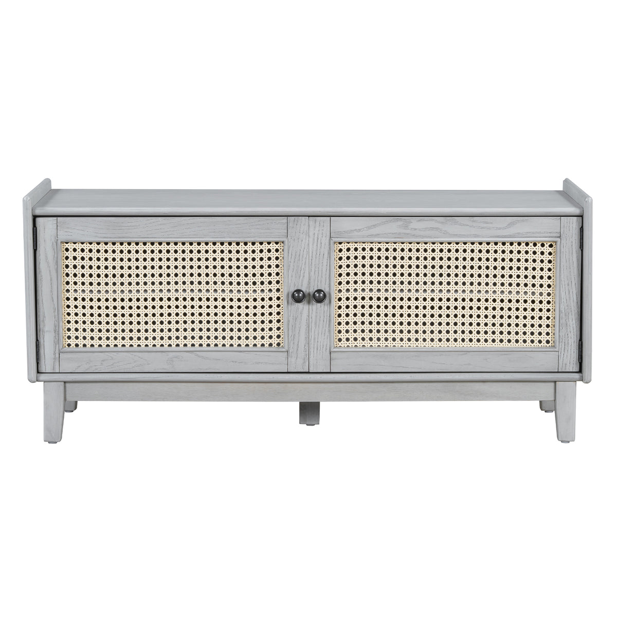 TREXM Boho Rattan Entryway Bench with Storage