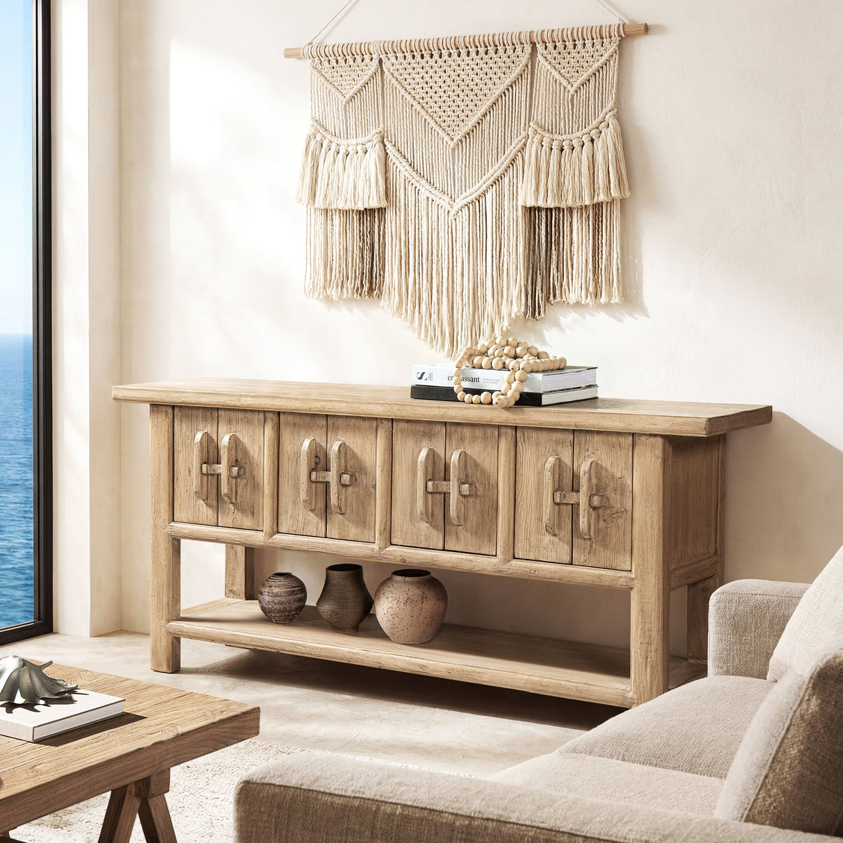 Rowan 60' Solid Reclaimed Pine Sideboard with Lower Shelf Heritage Light Natural Brown