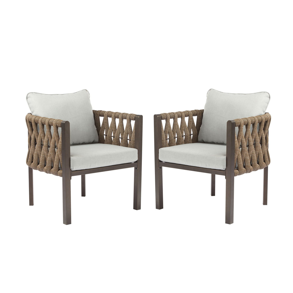 2 Pieces Outdoor Metal Patio Club Chair, Patio Furniture Arm Chair With Cushion, Modern Outdoor Furniture Deep Seating For Porch, Garden, Backyard, Balcony - Brown / Light Gray - Best Buy Furniture