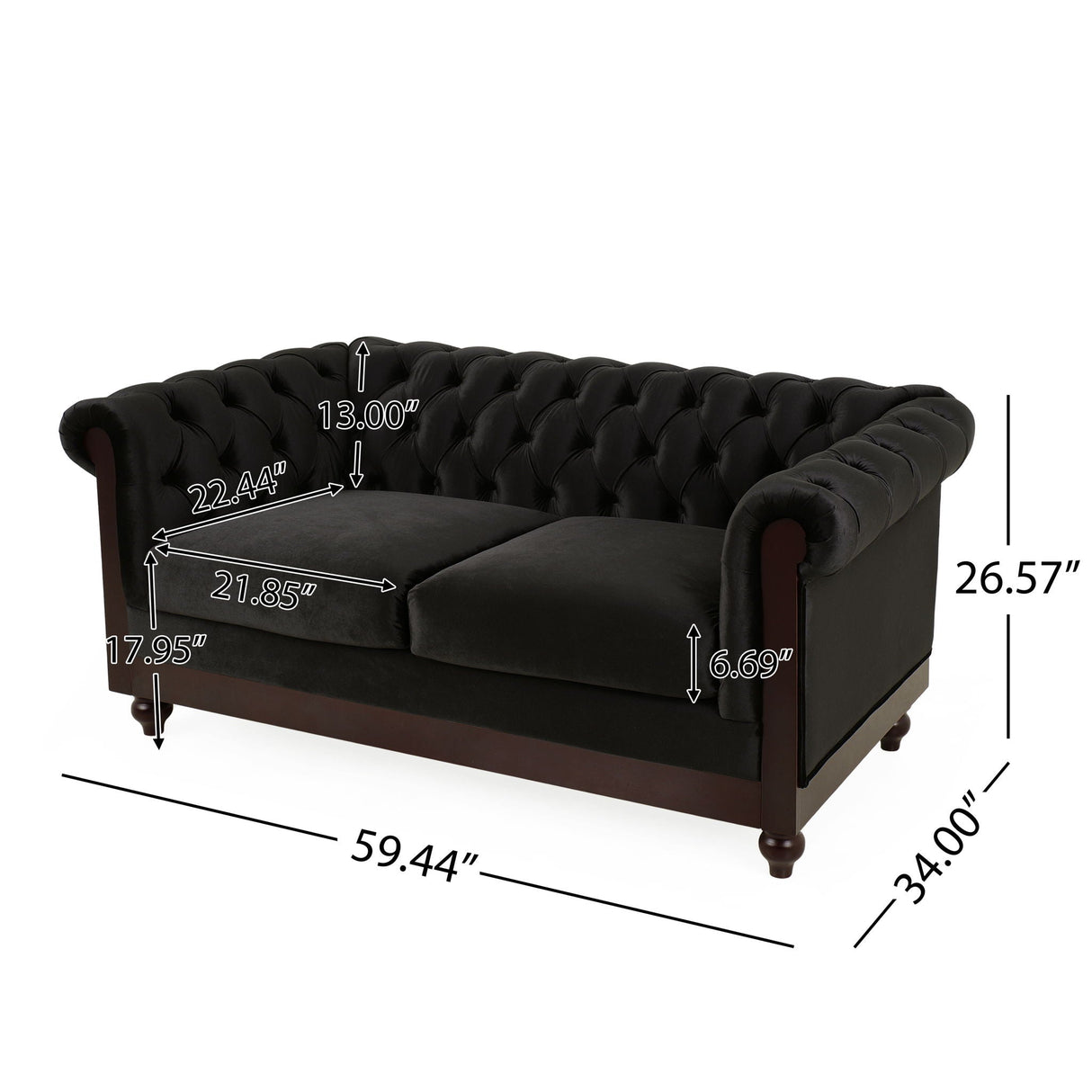 Chesterfield Velvet Loveseat Sofa, 2 Person Rolled Arm Upholstered Couch - Best Buy Furniture