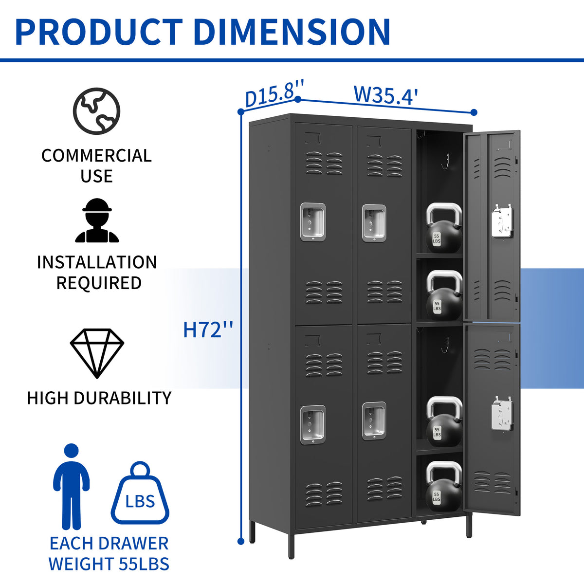 6 Door 72"H Metal Lockers With Lock