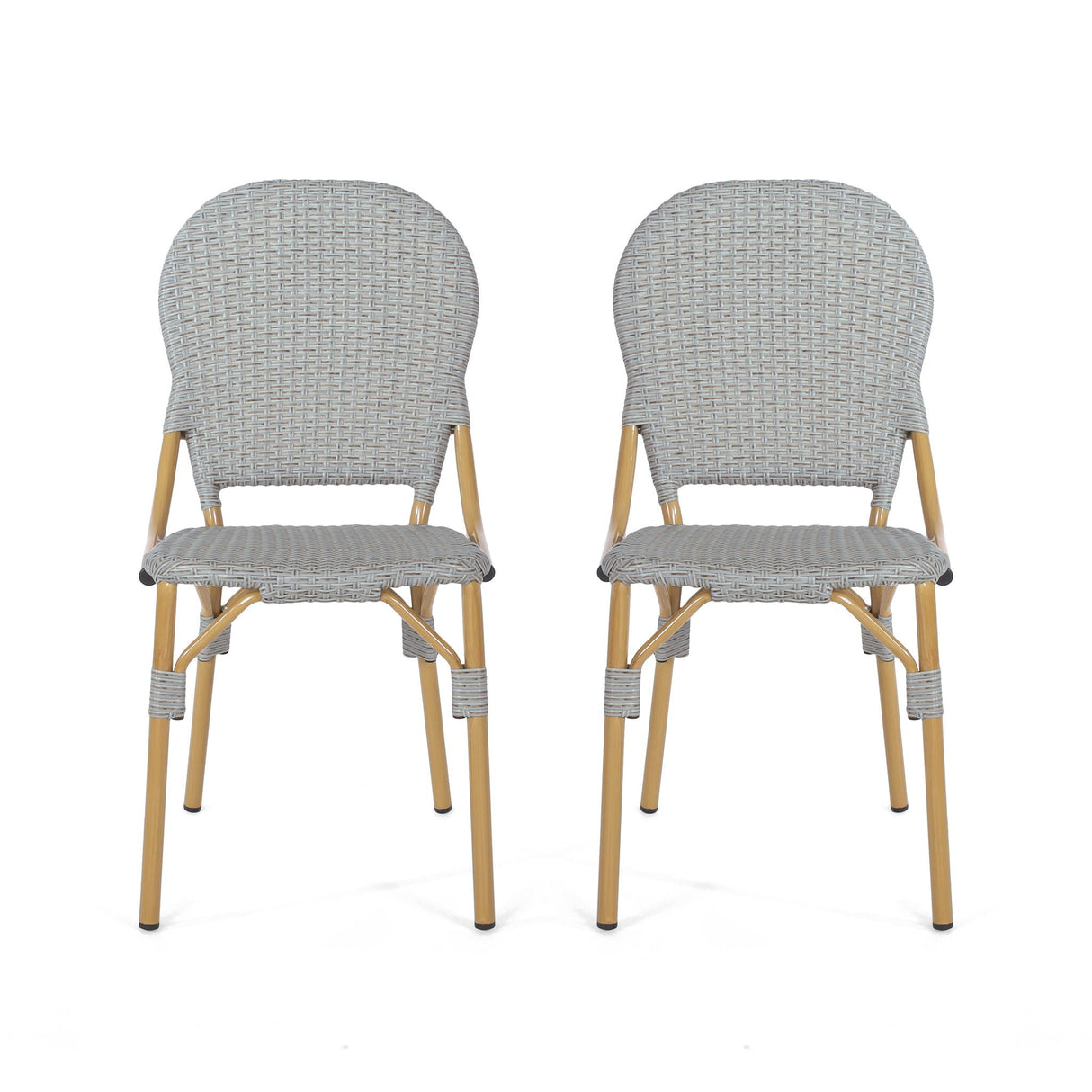 Outdoor Rattan And Aluminum Armless French Bistro Chairs (Set of 2) - Dark Gray