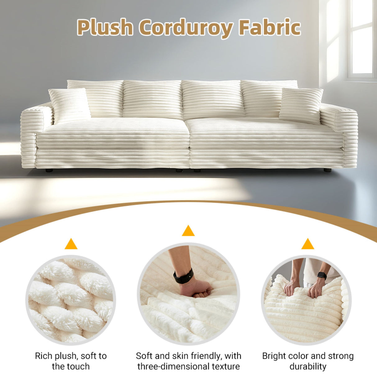 4 Seat Sofa, Modern Comfy Upholstered Sofa Cloud Couch, Deep Seat Couches With Soft Pillows