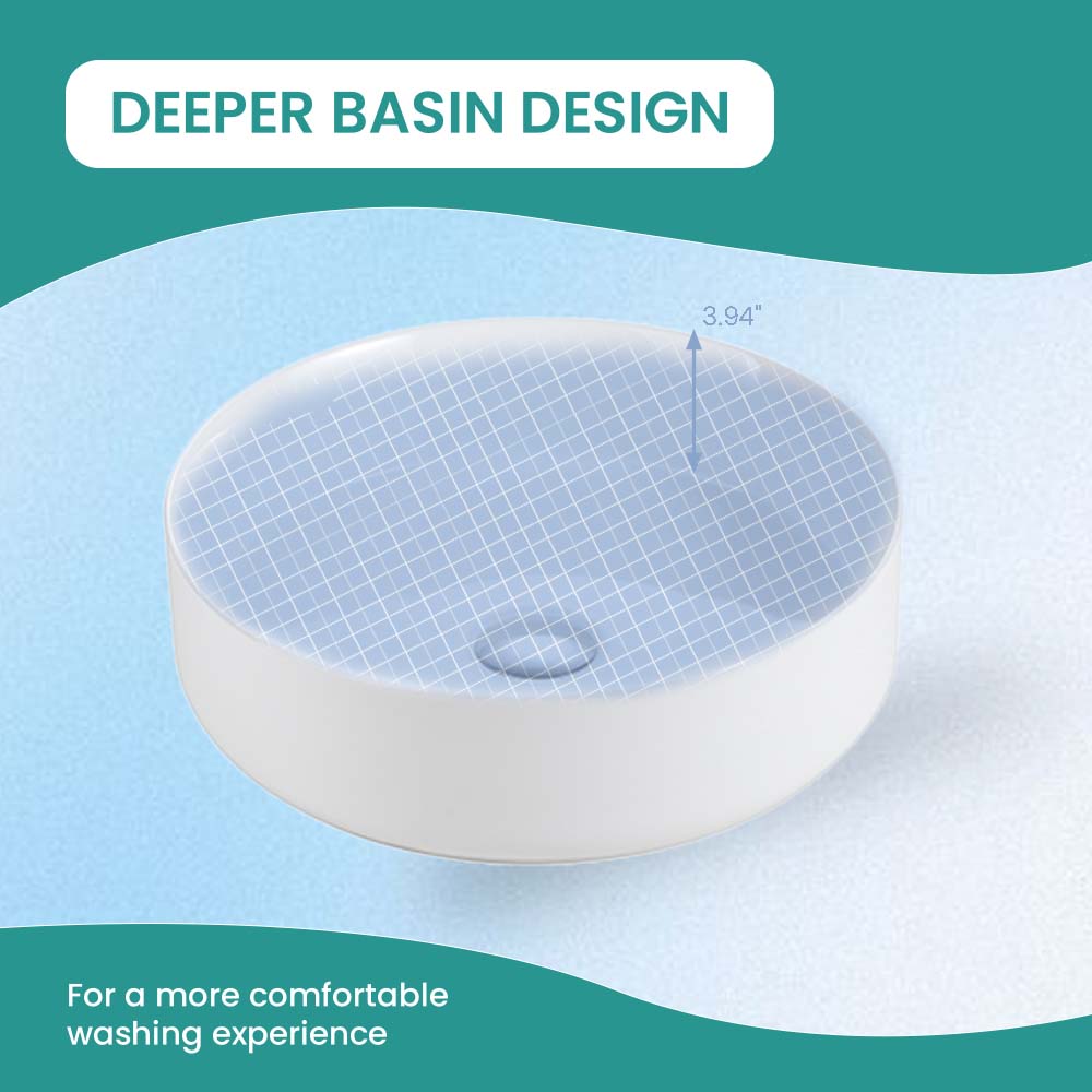 Integrated White Ceramic Basin, 15.56-Inch Round, Gloss Finish