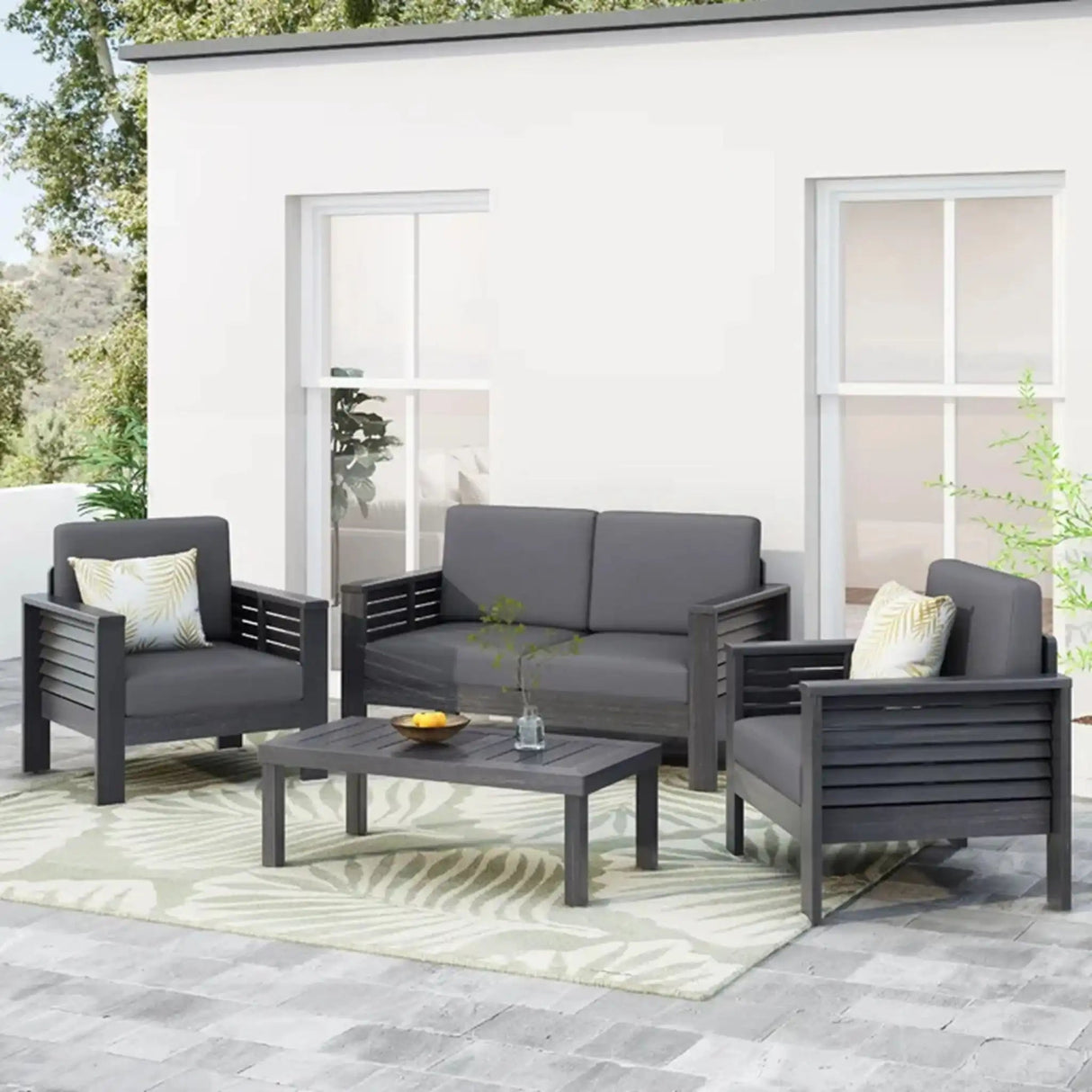 Acacia Wood Loveseat And Coffee Table Set With Cushions - Best Buy Furniture