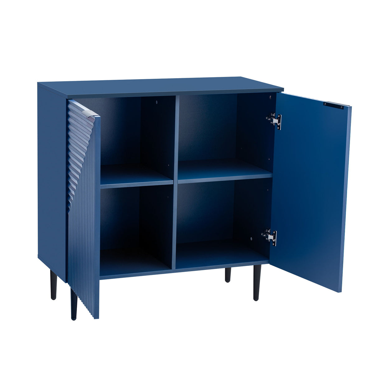 Side Cabinet With Adjustable Shelves And Geometric Door Panels - Navy Blue