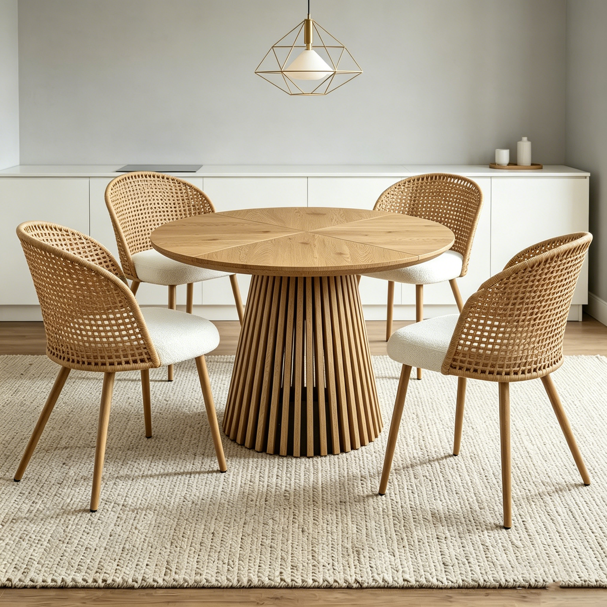 Round Wooden Dining Table + 4 Chairs Set