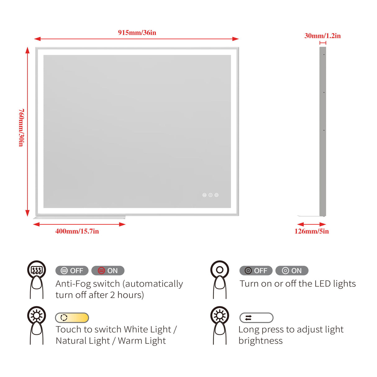 LED Bathroom Vanity Mirror Wall Mounted Adjustable / Warm / Natural Lights Anti-Fog Touch Switch With Memory Modern Smart Large Bathroom Mirrors