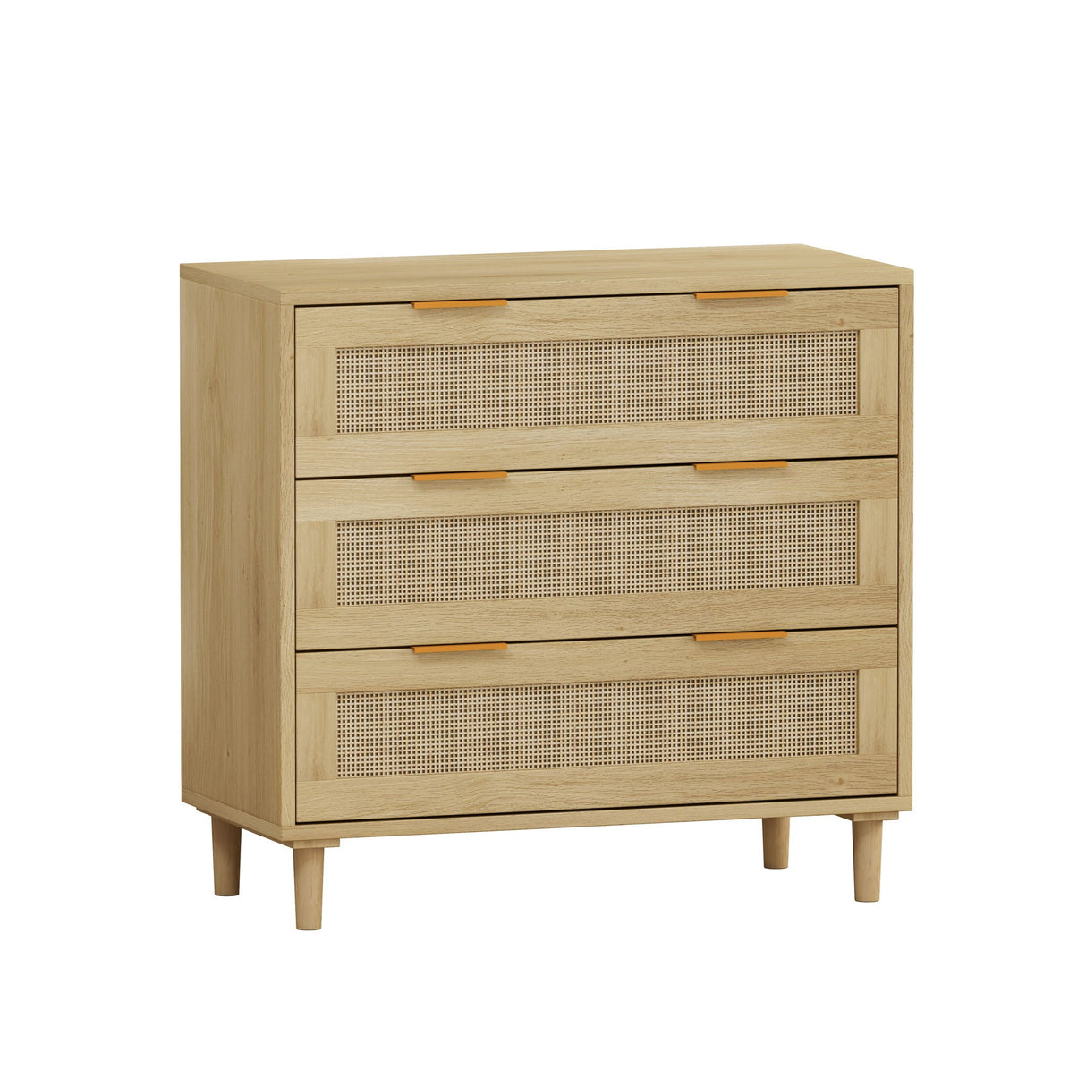 3 Drawers Rattan Storage Cabinet Set of 2 - Oak