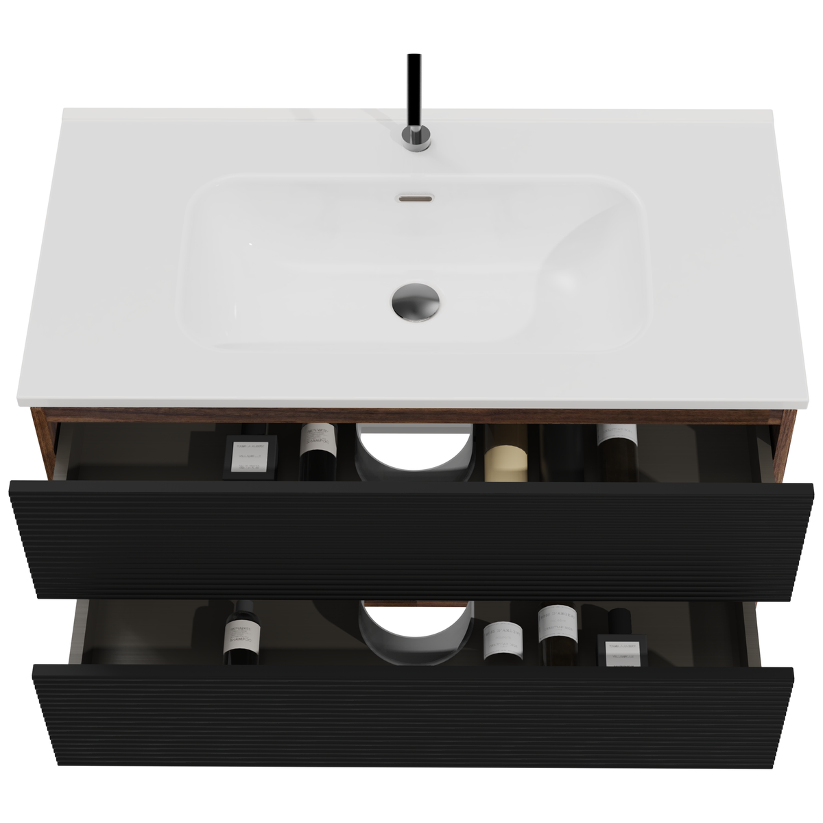 Gloria 36-Inch Wall-Mounted Bathroom Vanity, Black and Walnut